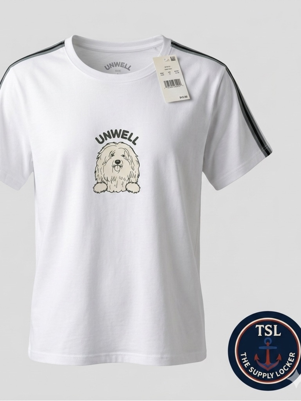 UNWELL Women’s Graphic T Shirt White Dog Tee Size L NWT Casual